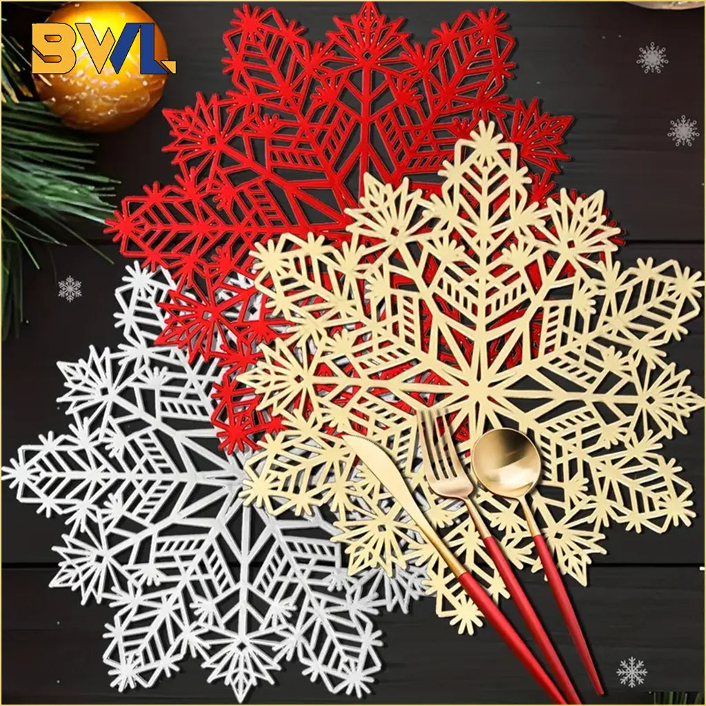 5-20PCS Christmas Snowflake Placemats and Table Runner Heat Resistant Dining Room Table Mats Holiday Party Tableware Decorations