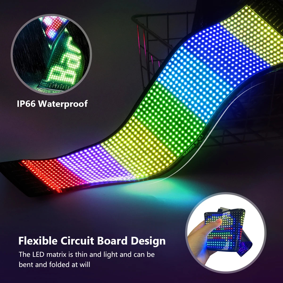 LED-Matrix-Pixel-Panel, Scrollendes Helliges Werbe-LED-Schild, Flexibles USB 5V LED-Auto-Schild Bluetooth-App-Steuerung
