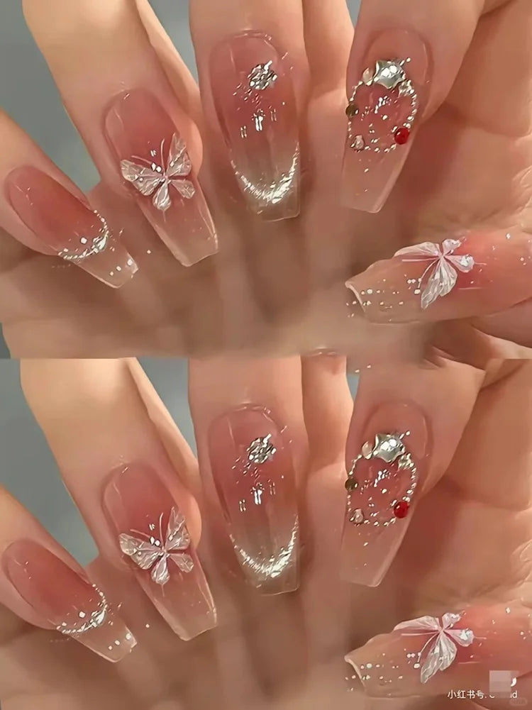 Pink Purple Aurora Shell Butterfly Nail Stickers Shiny Laser 3D Butterflies Nail Decals 8*10cm Adhesive Aurora Shell Butterfly N