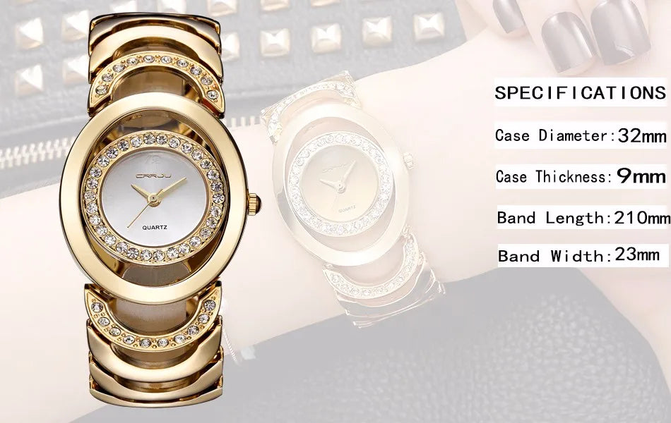 Damen-Uhr 2025: CRRJU Gold Watch Women Luxury Brand bracelet Ladies Quartz-Watch - Gifts For Girl Full Stainless Steel Rhinestone wristwatches whatch Collection