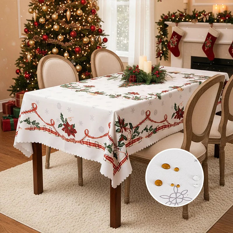 Christmas Rectangle Tablecloth Winter Waterproof Damask Floral Decorative Table Cloths Table Covers For Dinner Parties Holiday