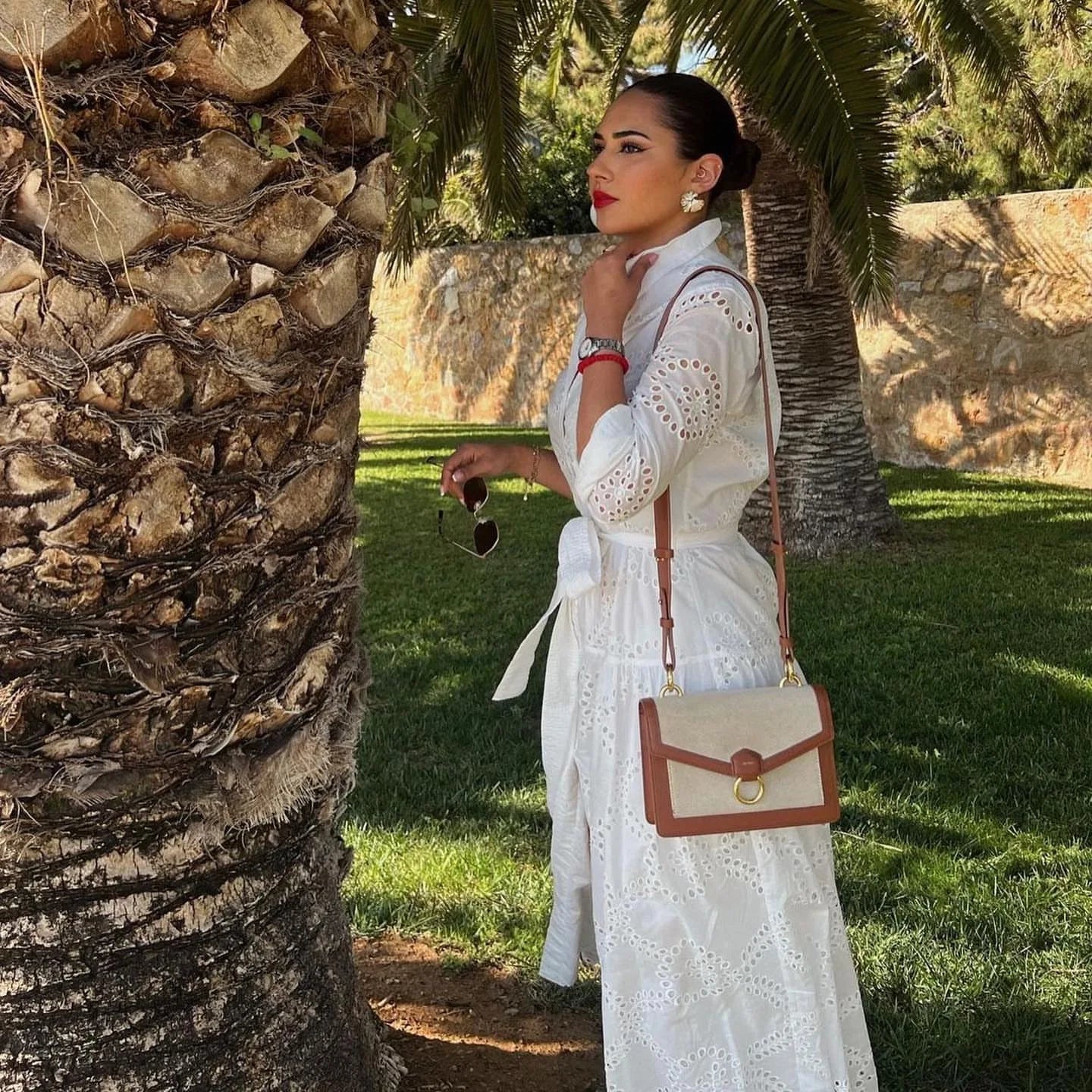 Elegant Embroidered White Dress Women Chic Lapel Long Sleeve High Waist Lace Up Maxi Dresses Fashion Female Hollow Out Vestidos