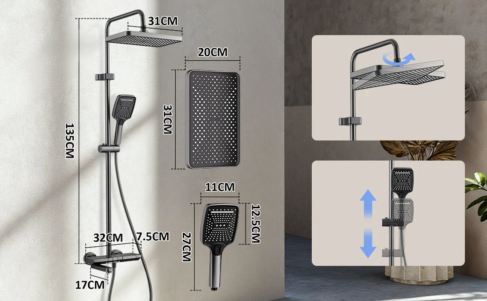 NONEM Badezimmer Wasserhahn-Set Klappbarer Auslauf 180°-Höhenverstellbar Messing
