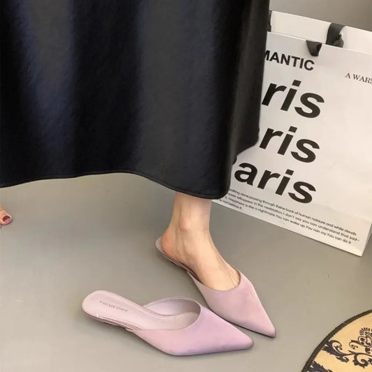 Women's Elegant Mules Woman Casual Slippers 2025 Ladies Low Heels Fashion Female Pointed Toe Shoes Women Candy Colors Footwear