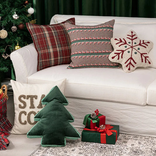 Christmas Pillowcase Christmas Tree Pillow New Year Plaid Sofa Throw Cushion Atmosphere Christmas Decoration Back Pillow Covers