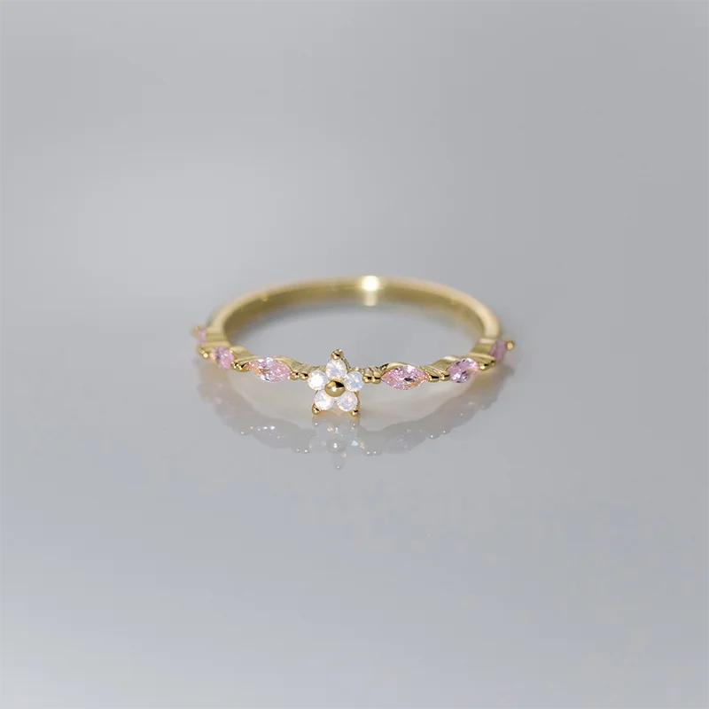 WANTME 925 Sterling Silver Romantic Pink Zircon Flower Open Finger Ring for Women Fashion Sweet Girl Party Luxury Trend Jewelry