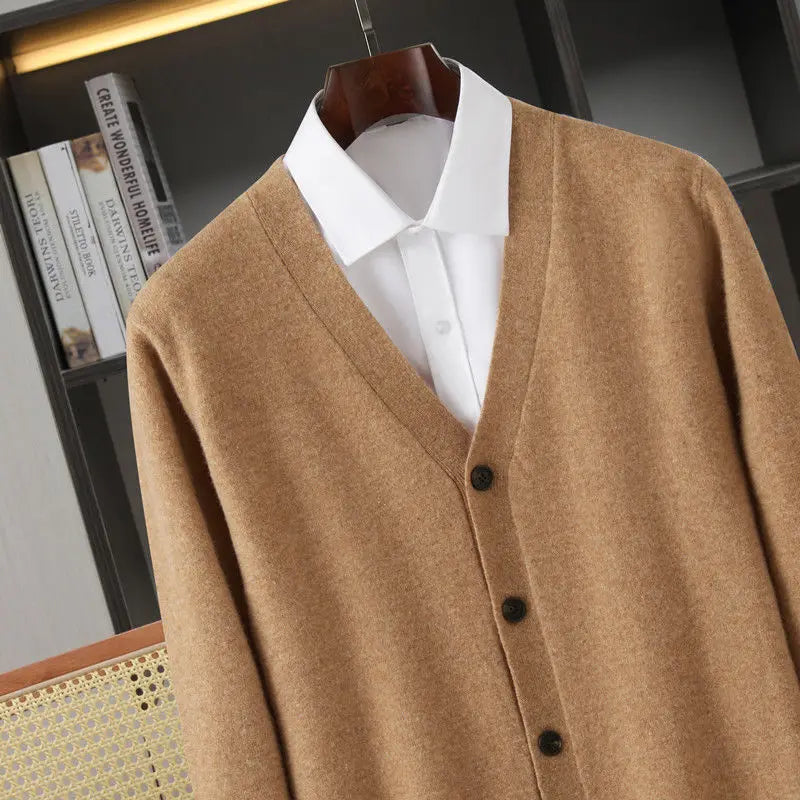 Closure V-Neck Strickjacke Herren - Polyester Langarm Unifarben Größen M L Klassisch Winter