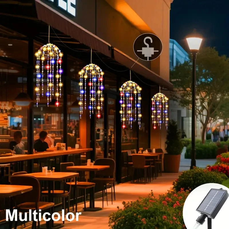 4pcs Solar Hanging Jellyfish Lights 8 Modes Waterproof LED Outdoor String Lights for Garden Weddings Trees Christmas Decorative