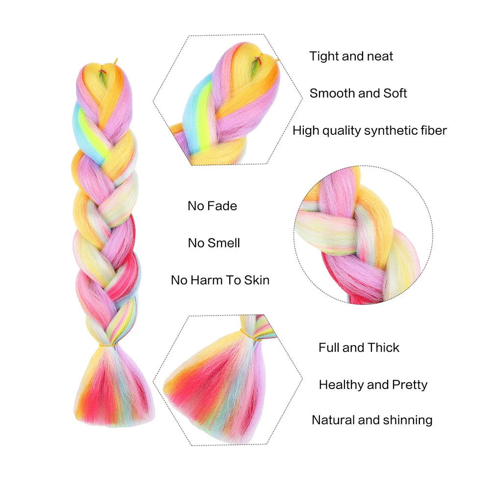 Jumbo Braiding Hair Rainbow Colors Extensions Fiber Mix Four Silky Colorful Twist Hair Extensions  Colored Synthetic Braids