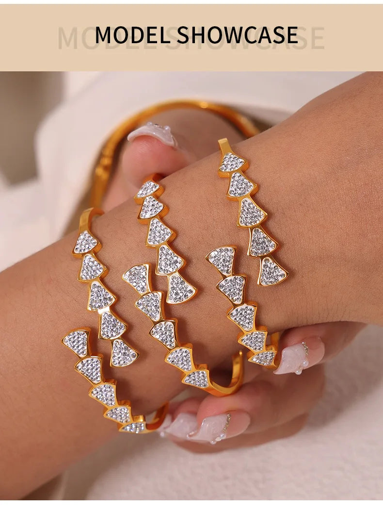 Geometrisches Strass Luxus Armband für Damen - Neues Edelstahl Goldplattiert Offenes Armband - Mädchen Charm Schmuck Großhandel