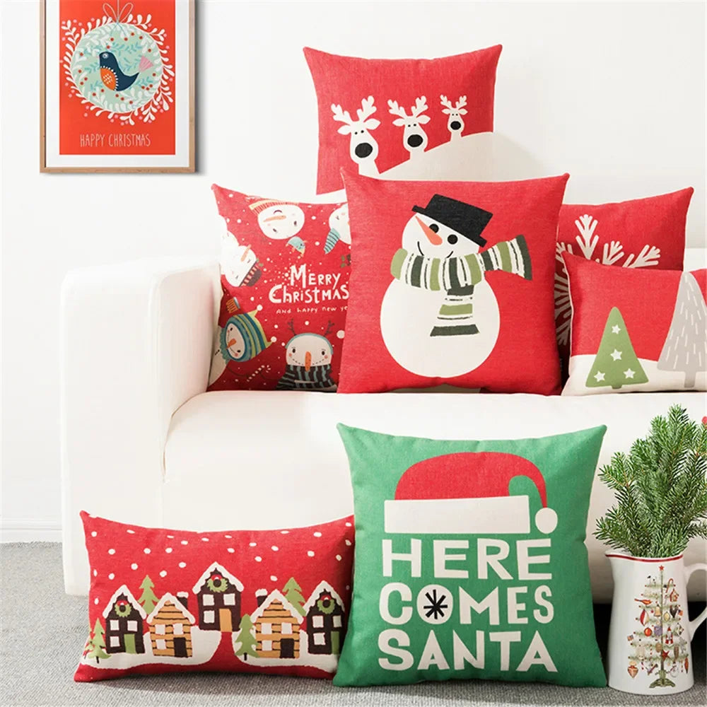 Christmas Decorations for Home Pillow Cover Decoratives Polyester Merry Christmas Snowman Snowflake Deer Pillow Cushion Cover