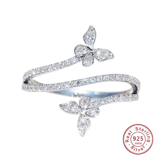 Zshansglcz Doppel Schmetterling Ring - 925 Silber Zirkon