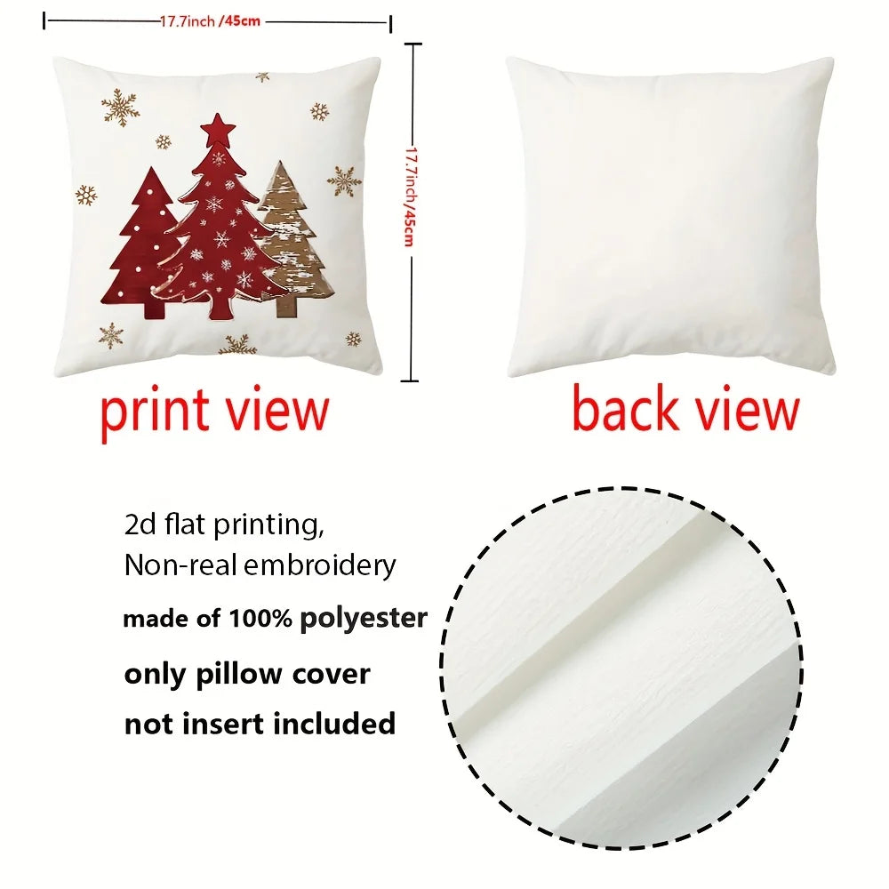 4pcs Floral Christmas Pillow Covers – Tree and Winter Holiday Design for Porch Patio Sofa Living Room Outdoor and Home Decor