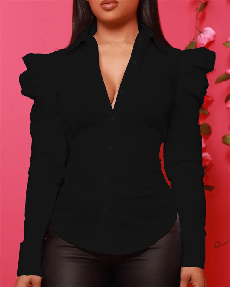 Elegant Women's Office White Blouses Spring Autumn Fashion Simple Long-sleeve Solid Color Slim Casual Black Shirts Top For Women