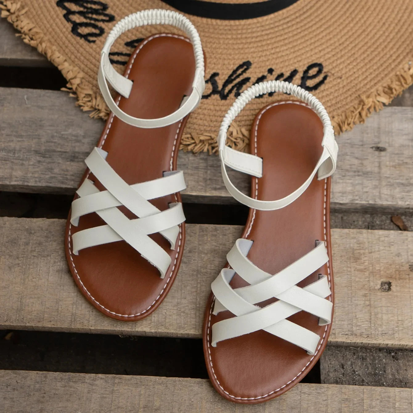 Shoes for Women 2024 Summer New Women Fashion Flat Sandals Bottom Roman Strap Sandals Non Slip Rubber Soles Ladies Beach Shoes