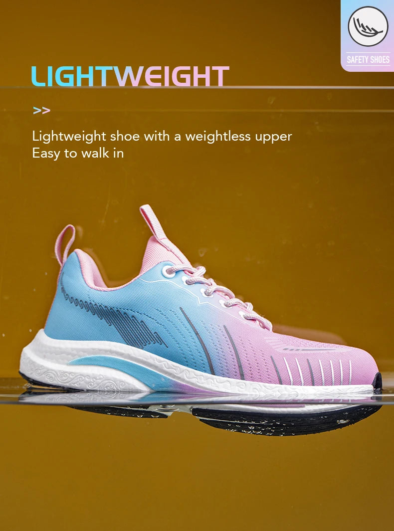 Safety Shoes for Women Steel Toe Sneakers Anti-Punctur Lightweight Boots Female Pink Breathable Hiking Boots Comfortable Shoes