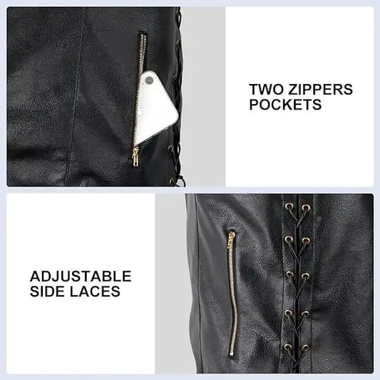 Arjen Kroos Kunstlederweste - Mit Taschen, Schnürung L