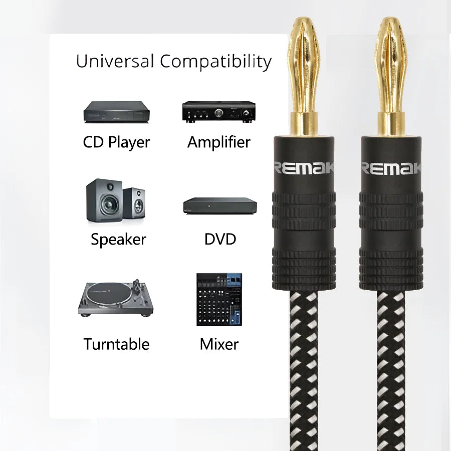 Lautsprecherkabel 2025 - 14AWG Kupfer Gold Banana-Stecker - Premium HiFi Speaker Cable DREMAKE Geflochten