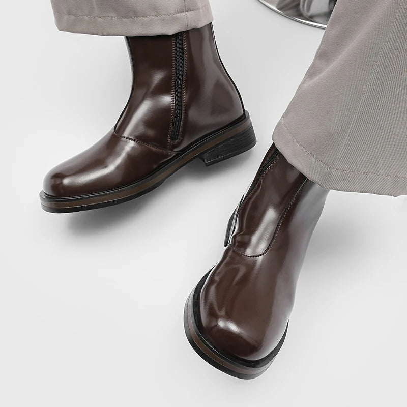 Ghete Chelsea din piele naturală YEISNDOOCN - Pantofi confortabili de zi cu zi, mărimea 42, cu toc plat