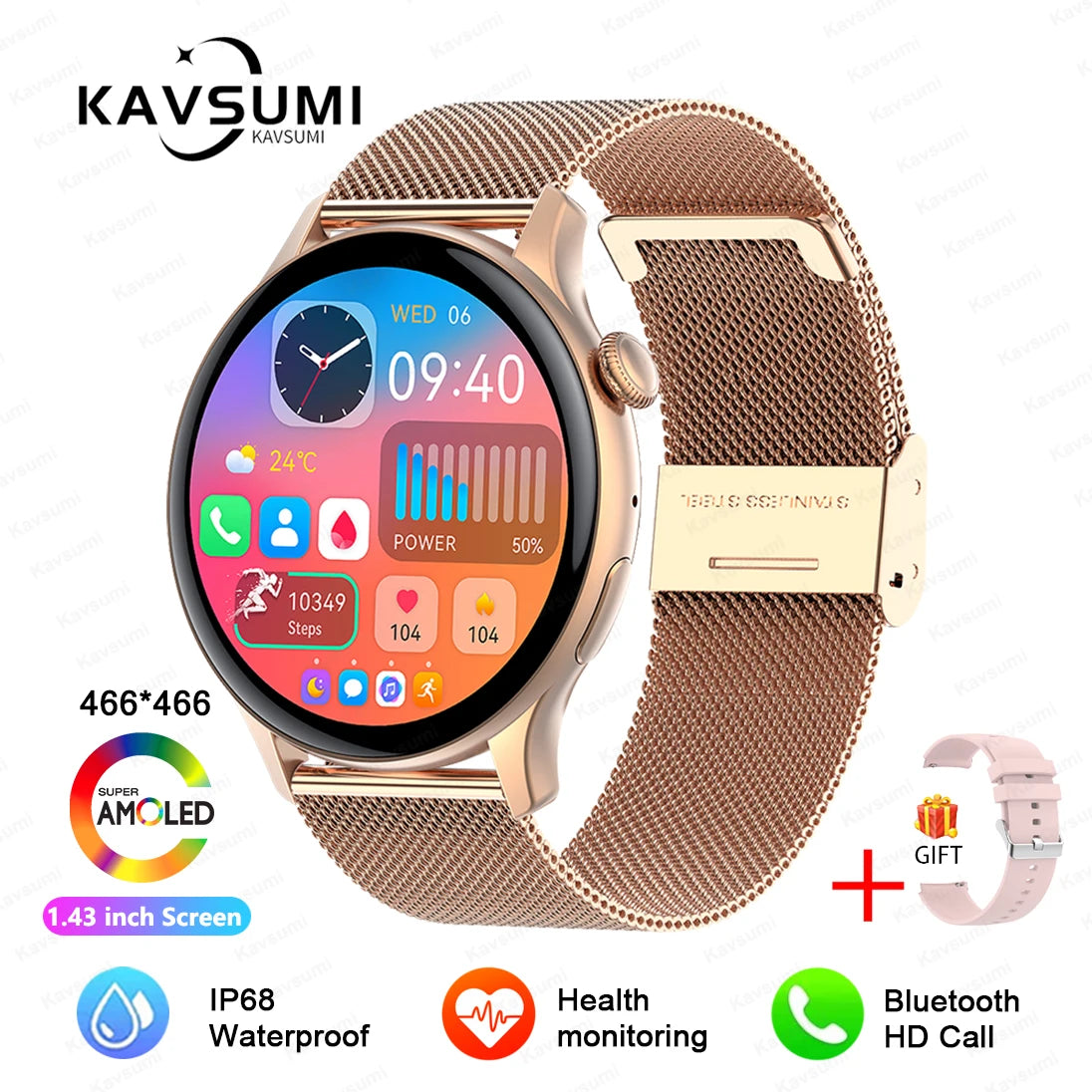 NFC Smartwatch AMOLED HD GPS - 220–300 mAh, 1,43 Zoll Display, 5 Tage Akku