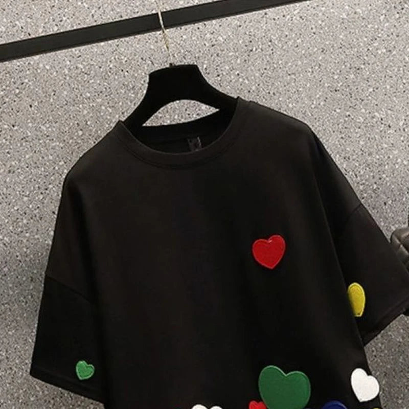 Damen-Sommer-T-Shirt 2025: Sommer Neues Rundhals Mode Kurzarm T-Shirt Frauen High Street Lässig Lockere Pullover Persönlichkeit Baumwolle Allzweck Tops Kollektion