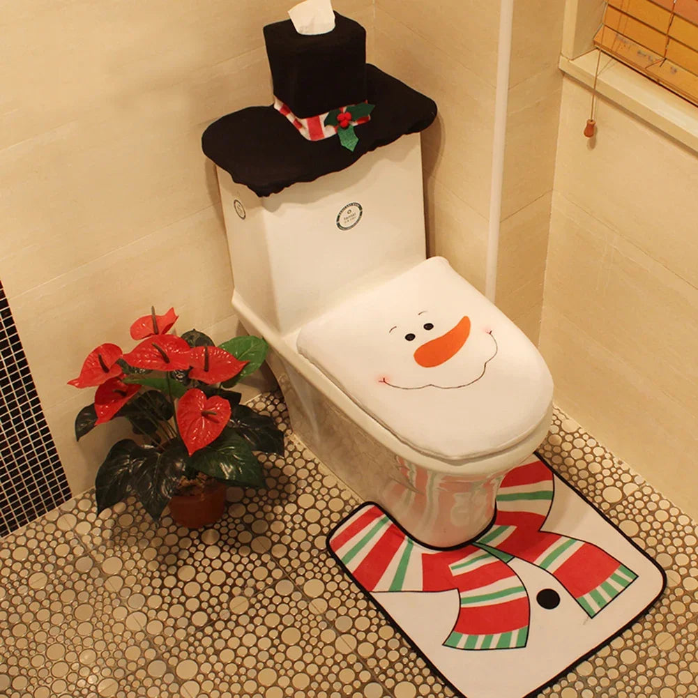 New Cute Christmas Toilet Seat Covers Creative Santa Claus Bathroom Mat Xmas Supplies for Home New Year Navidad Gift Decor 2025