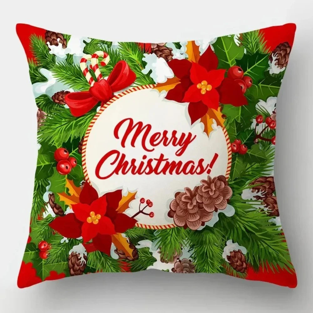 Christmas red theme throw pillow cover with short plush print living room sofa decoration cushion cover pillow covers decorative