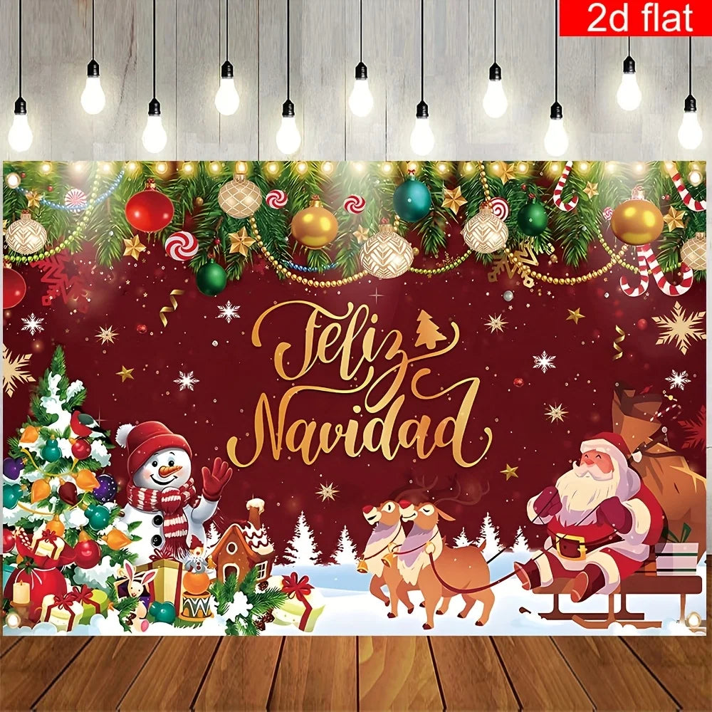 2D flat banner, 1pc, Christmas decoration banner, polyester, Spanish snow Santa Claus elk snowman pattern