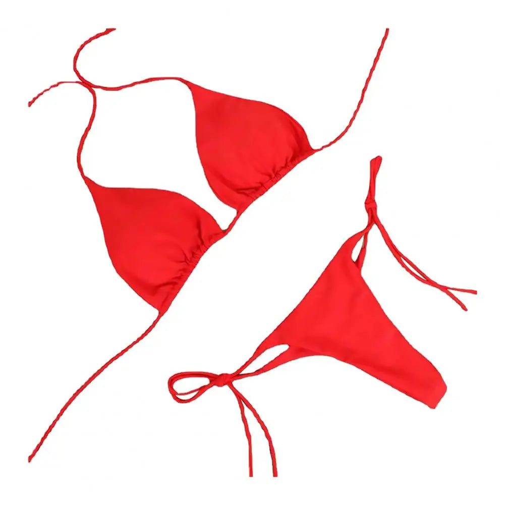 2 Stück Bikini Set - Elegant Bikinis Einfarbig Halter Neck Strap Tanga Brazilian - Schwimmbekleidung Badeanzug Frauen Schwimmanzug Set Strand