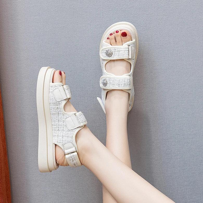 Luxury Woman Sandals Ladies Elegant Medium Heel Women's Shoes Flats Summer Platform Sandals Women 2025 New Designer Shoes Girls