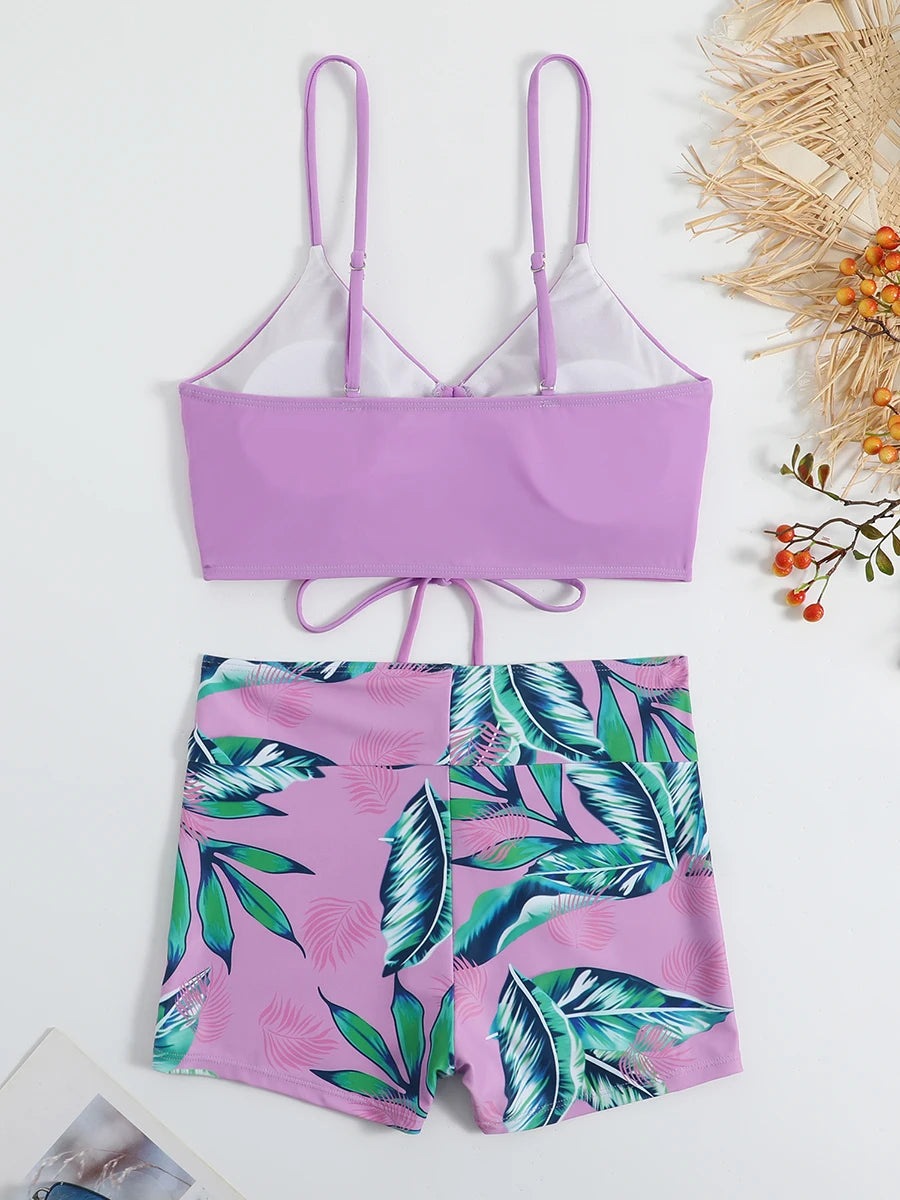 Damen Bikini 2025 - Hochtailliger Drawstring Front Shorts Bikinis für Frauen