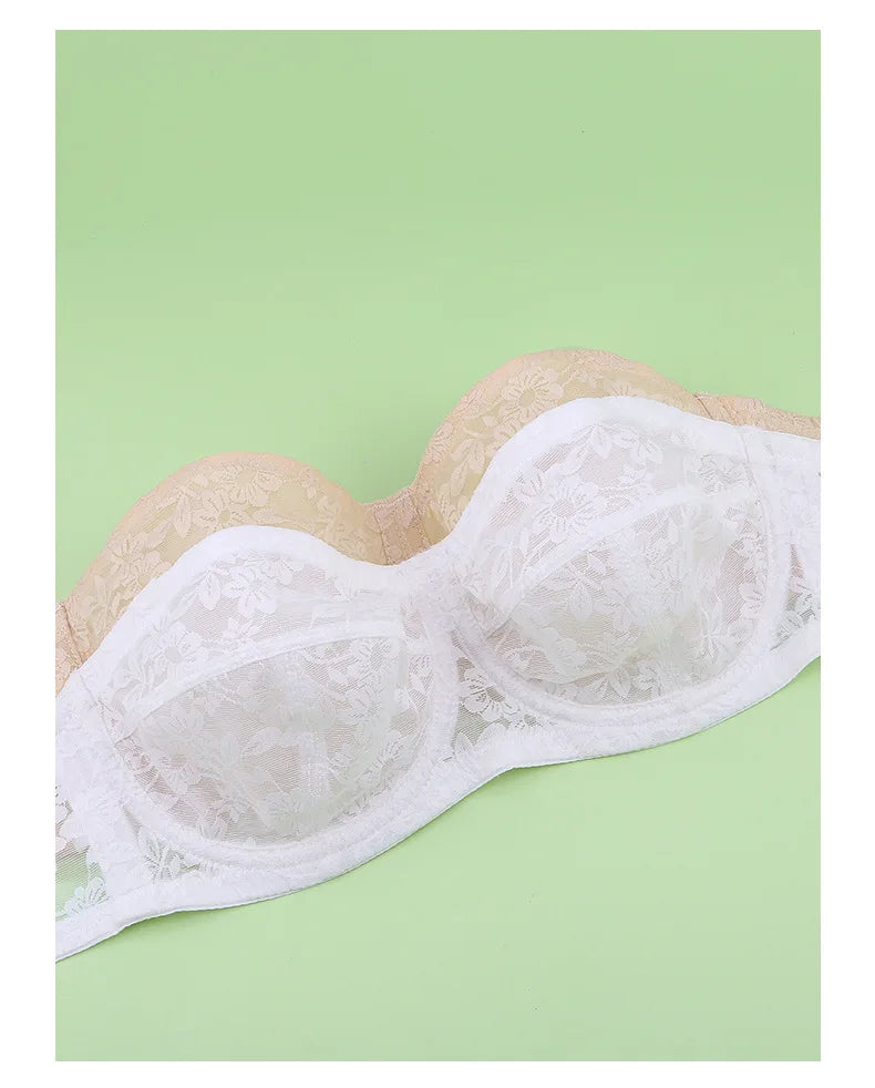 Women's Lingerie Strapless Ultra Thin Bra Transparent Embroidery Floral Brassiere Sexy Invisible Bralette Ladies Underwear