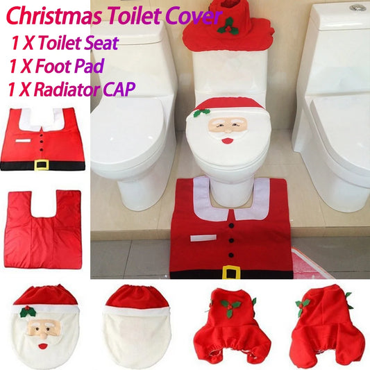 3PCS Christmas Toilet Seat Cover Creative 3D Xmas Cute Cartoon Santa Claus Toilet Cover for Bathroom Decor Supplies