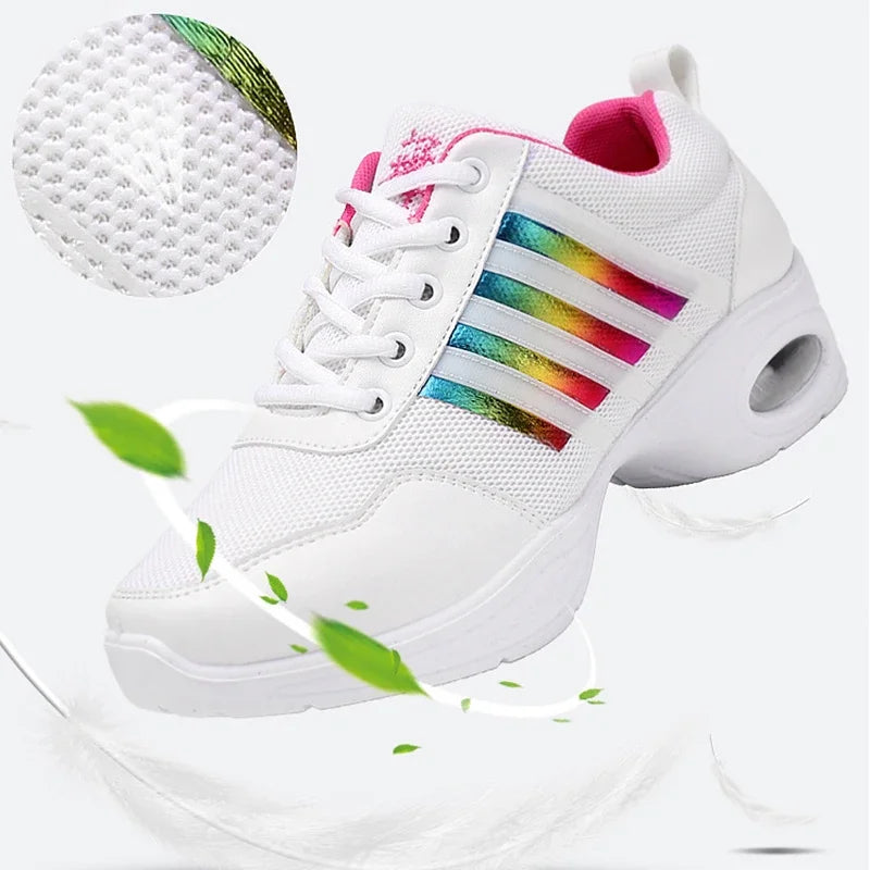 Dance Sneakers for Woman Jazz Shoes Mesh Modern Outsole Dance Sneakers Breathable Lightweight Dancing Fitness Shoes for Women