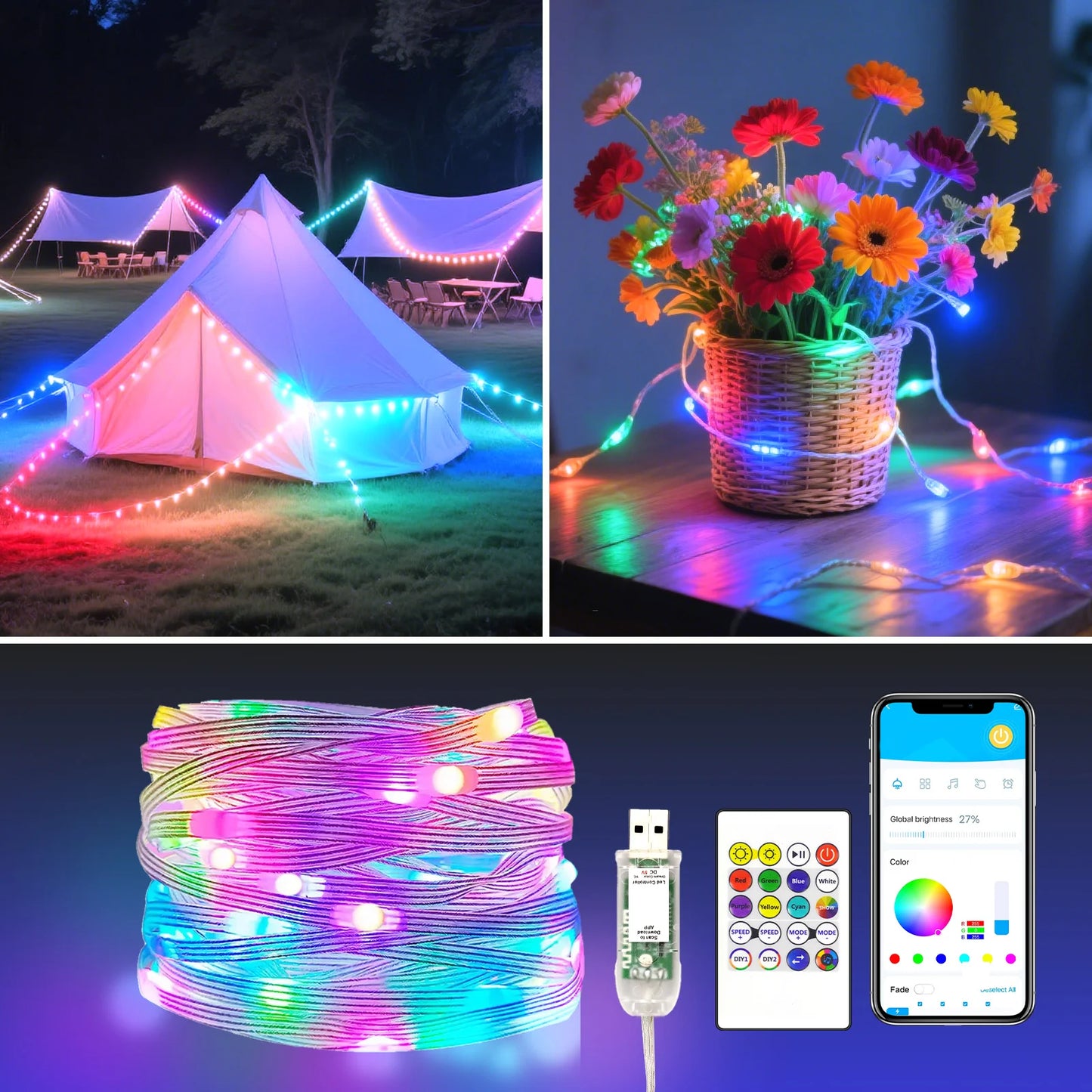 Lampki choinkowe LED RONXIS USB – 50/100 diod LED, 5 V DC, 6–10 m