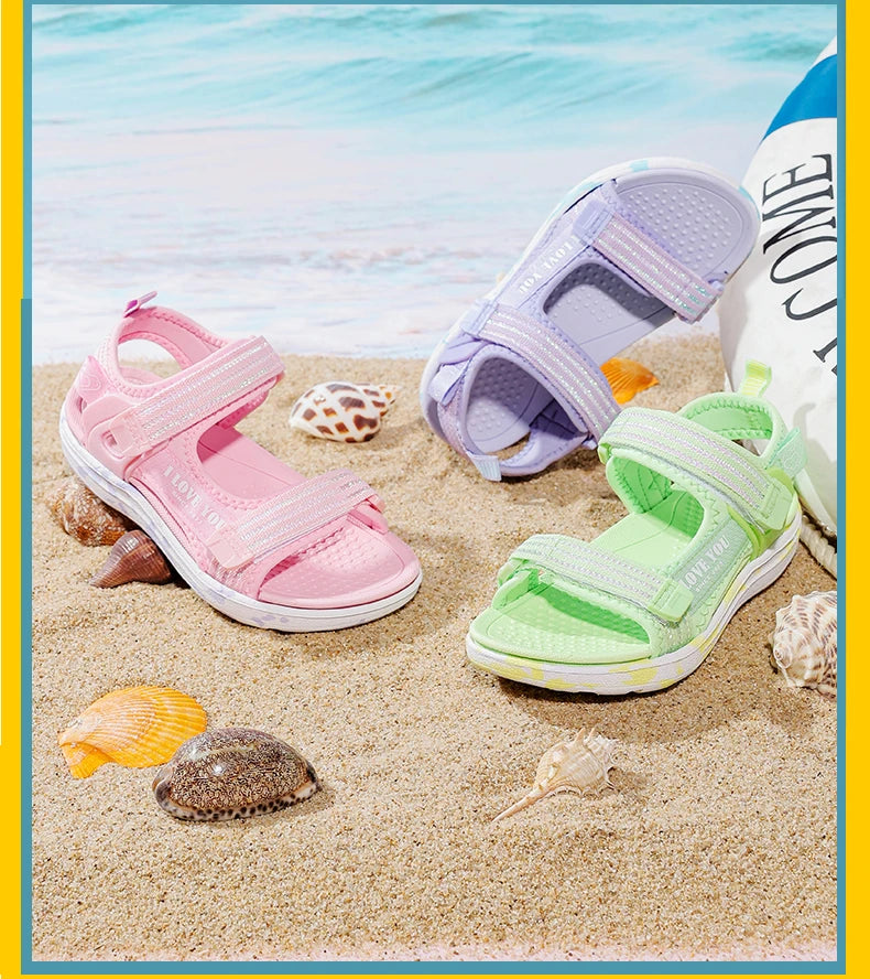 Sandalen Mädchen 2025 - Weiche Sohlen Casual Schuhe Modische Prinzessin - Neue Blumen Rosa Flache Schuhe Rutschfest Strand Kinder 7-13J