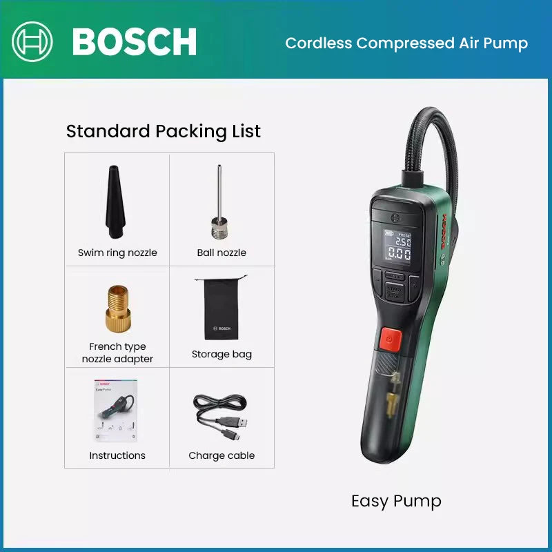 Bosch Electric Air Pump Portable Mini Tire Air Compressor with Led Display for Car Motorcycles Bicycle Swimring Tire Inflator