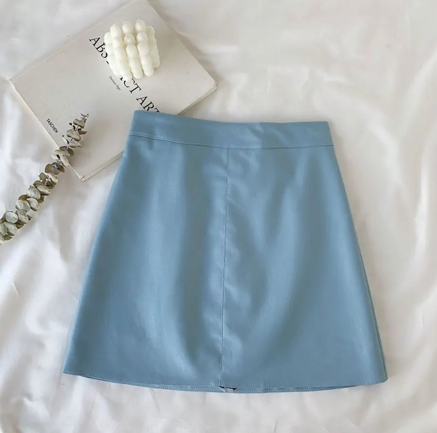 CN Minirock Hohe Taille Reißverschluss - Größe M PU Weinrot