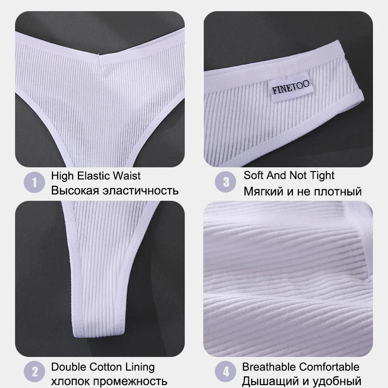 finetoo Damen Strings 2025 - 3er-Set Baumwoll-Strings V-Bund einfarbig & atmungsaktiv