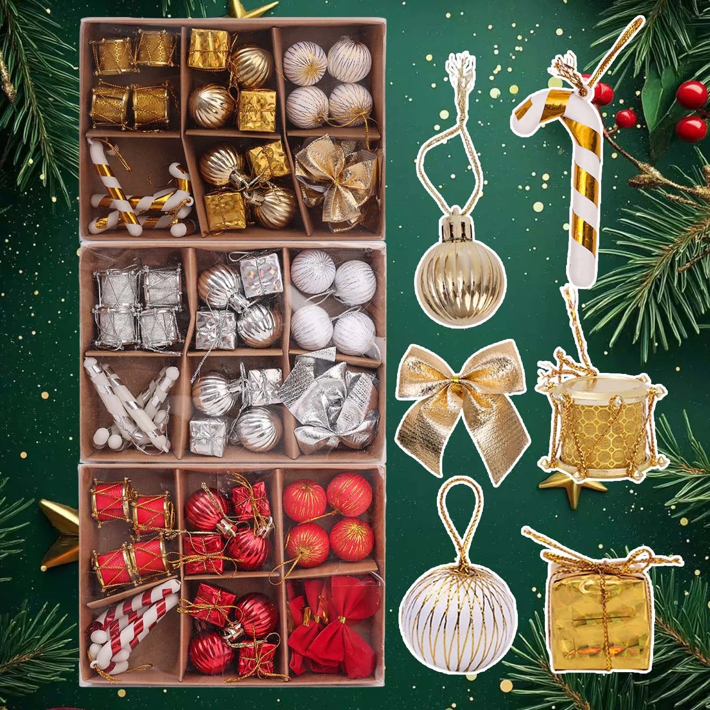 Choice Kugelset Rot-Gold Glitzer - 24 Stück, Ø2 cm