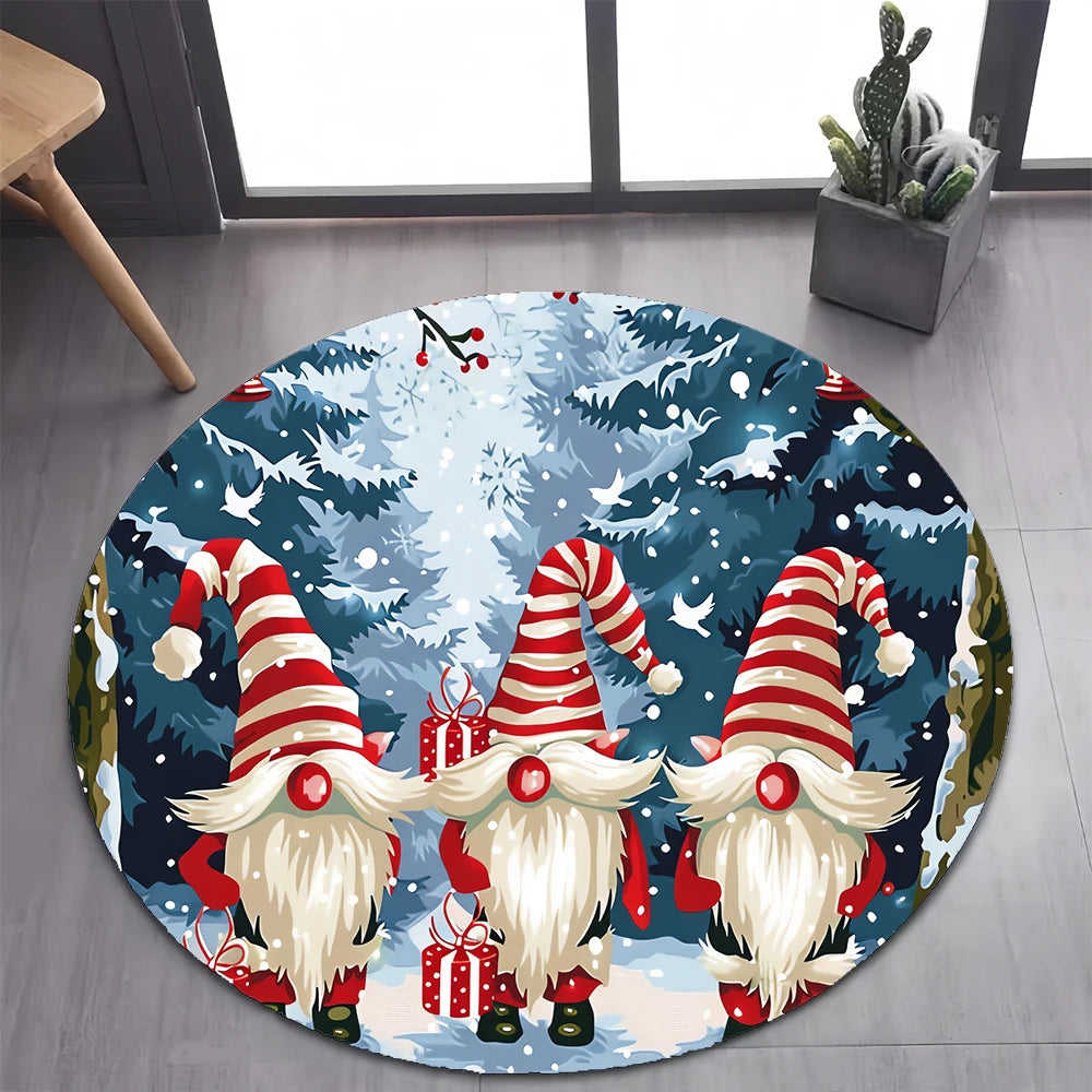 Cute Santa Claus Merry Christmas Tree Cartoon Festival Gift Round Carpet Rug for Bedroom Living Room Decoration,Decor Floor Mat