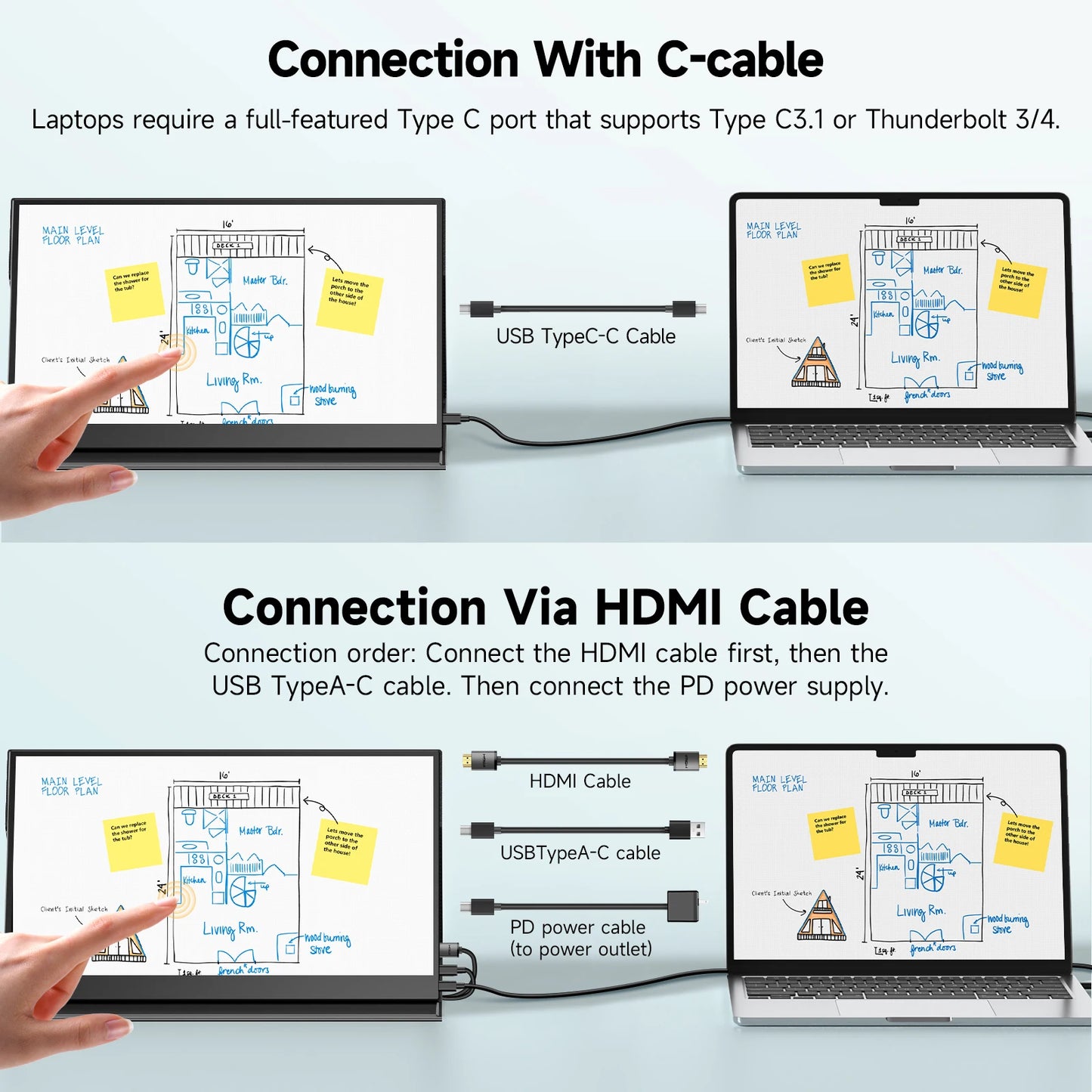 UPERFECT 15,6 Zoll Touch Monitor - Aufl. 1920x1080, 300 CD/M2, 60 Hz