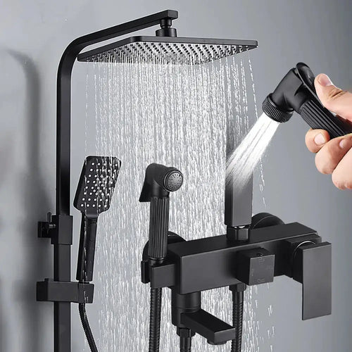 Schwarz/Chrom Messing Dusch armatur Bad Dusch mischer Kran Regen dusche Set für Badezimmer