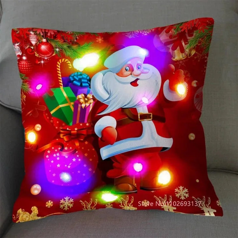 Christmas Pillowcase Decorations Home Cushion Cover LED Light 45x45cm Xmas Pillow Cover for Bedroom & Living Room Party Decor