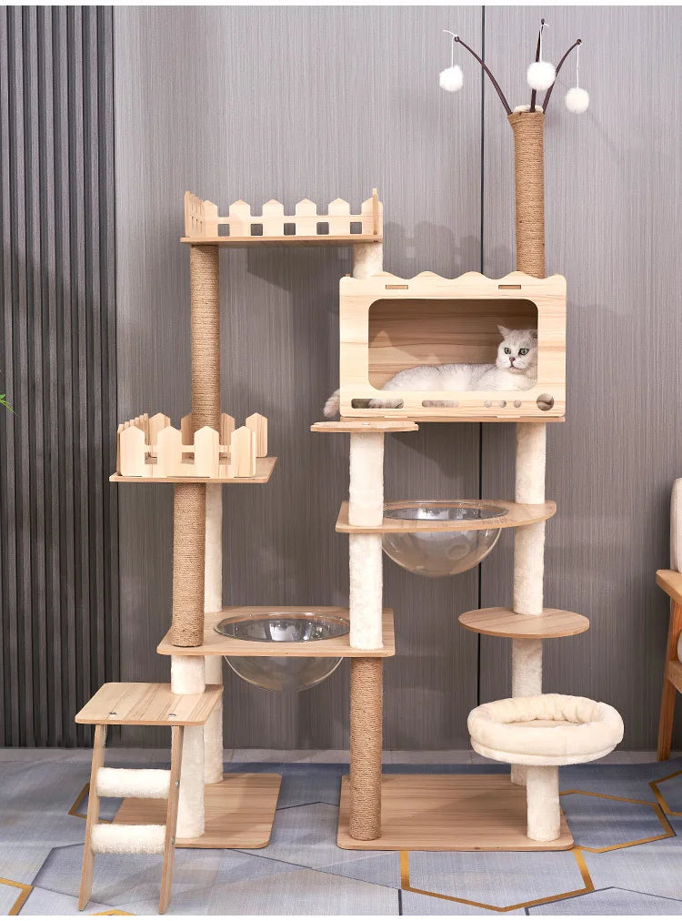 Großer Holz Katzenbaum Mit Raum Pod Multi-Level Katzen Turm & Kratzbäume Langlebig Katzen Möbel Für Indoor Katzen Katzen Spielzeug