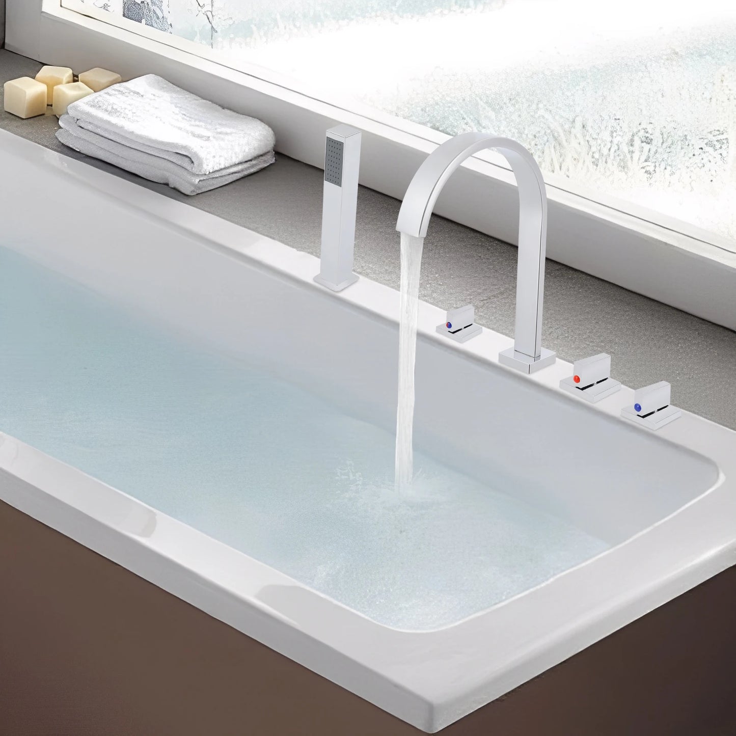 AquaNova Waschtischarmatur Verchromt Messingkörper 5Loch Dreifachgriff