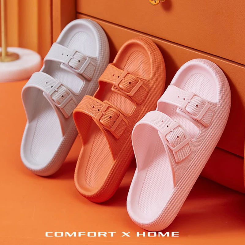 Mode Schnalle Dick Plattform Hausschuhe Frauen Heim Weich Sohle EVA Cloud Slides Sandalen Frau 2025 Sommer Rutschfest Strand Flip Flops