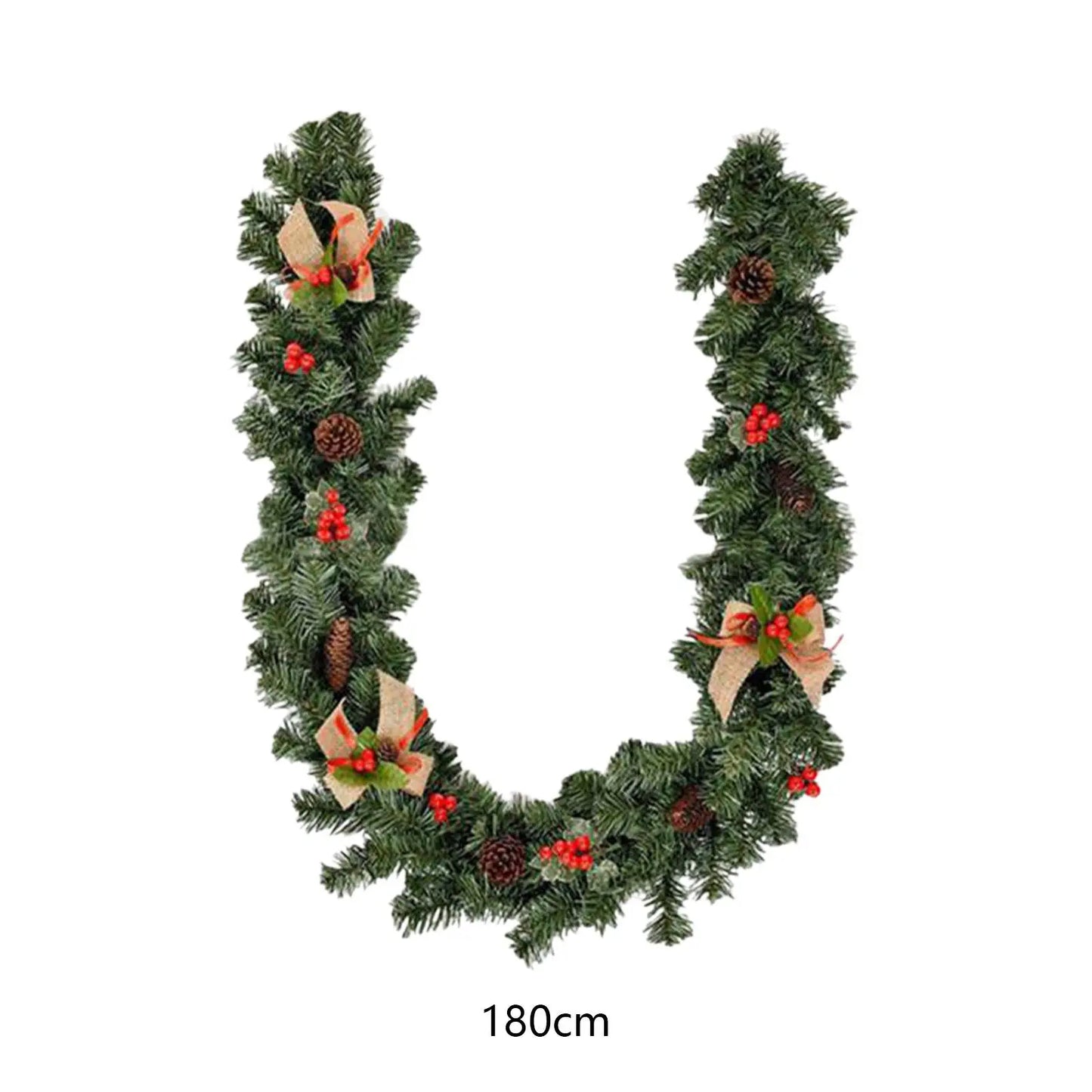 Künstliche Weihnachtsgirlandendekoration, 5,9 Fuß, grün, verziert mit Tannenzapfen, Beerenbüschel für Neujahrskantinnen, Zuhause, Winter