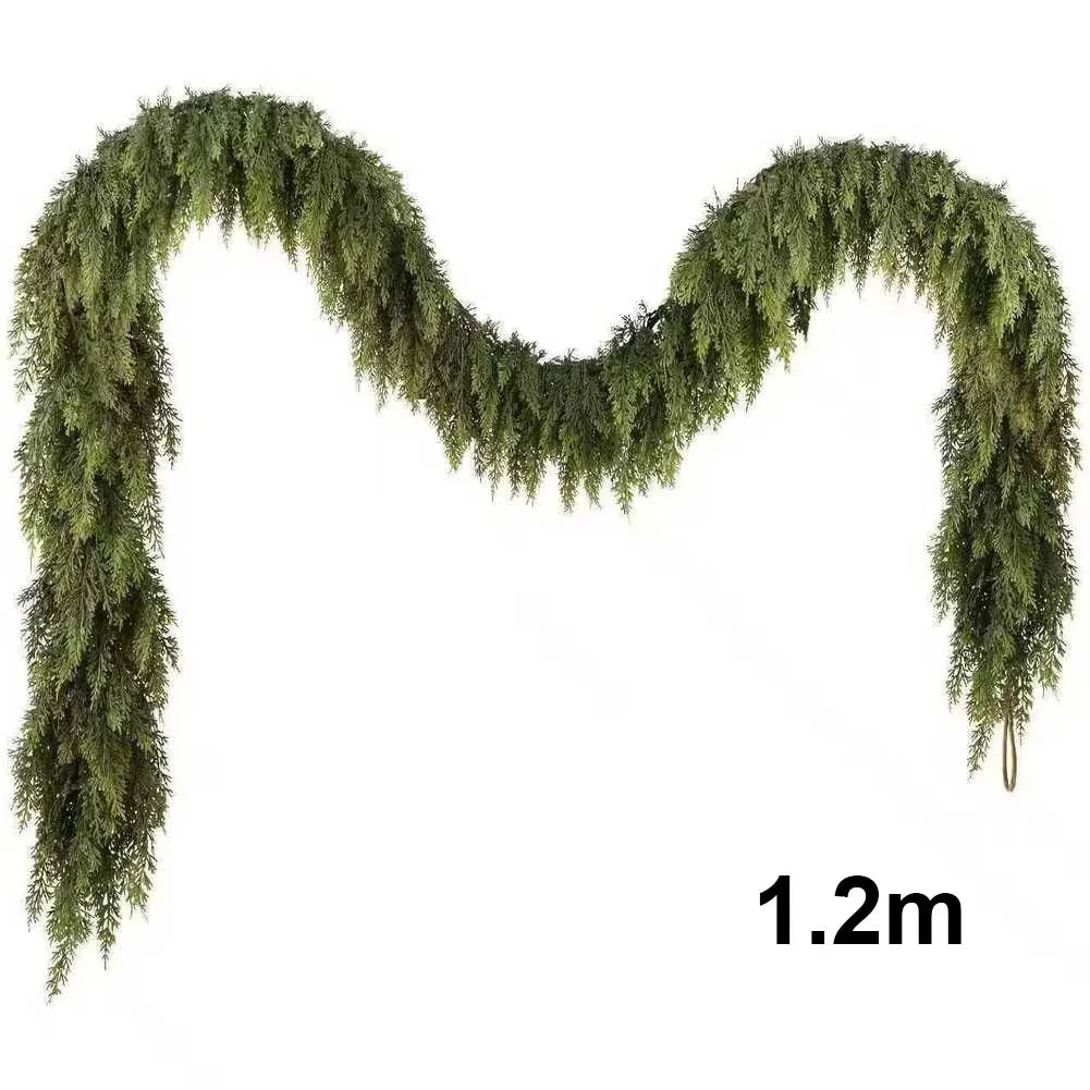 Weihnachts-Zeder-Girlande, künstliche Real-Touch-Grünkiefer mit flexiblen Zweigen für Kaminsims, Treppenhaus, Kamin-Dekoration