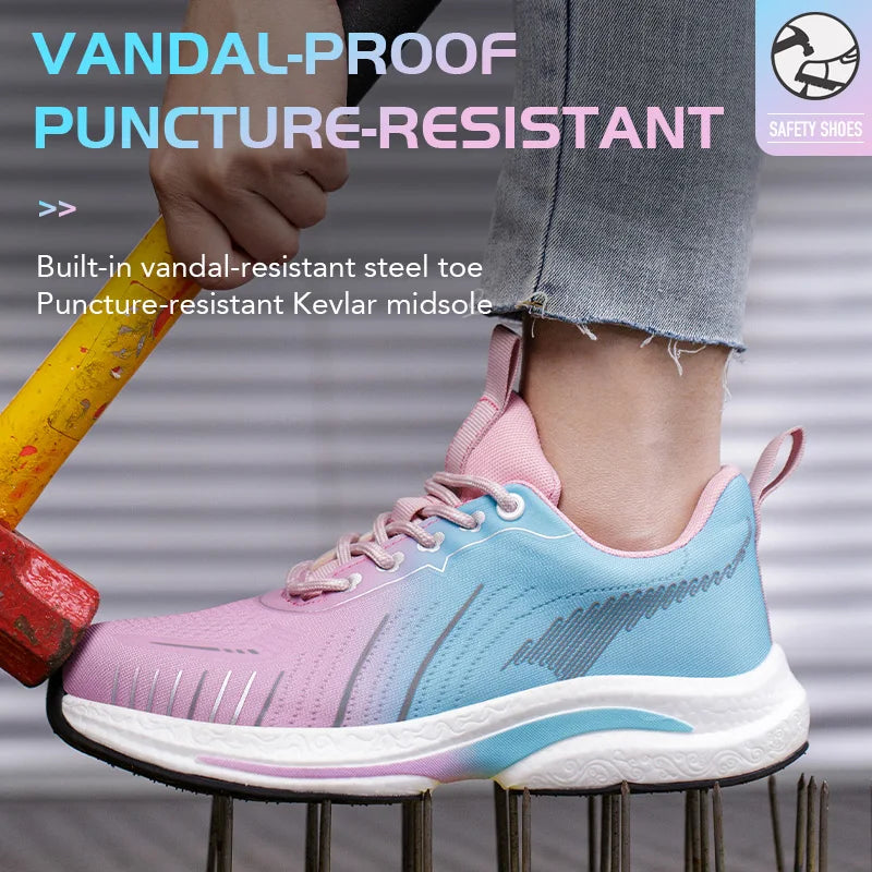 Safety Shoes for Women Steel Toe Sneakers Anti-Punctur Lightweight Boots Female Pink Breathable Hiking Boots Comfortable Shoes